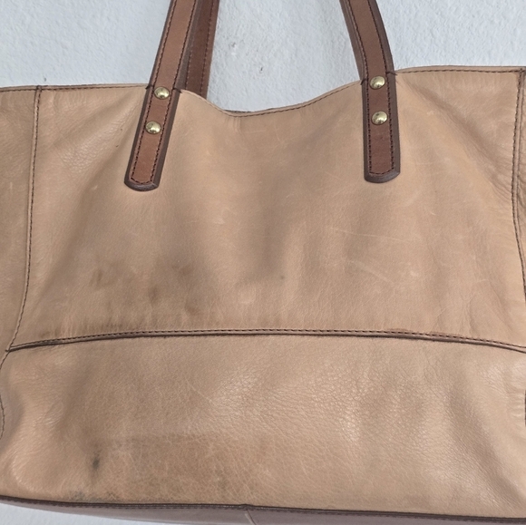 Fossil Zoey Leather Tote Shoulder HandBag Tan Brown Women Large Logo - Picture 5 of 15